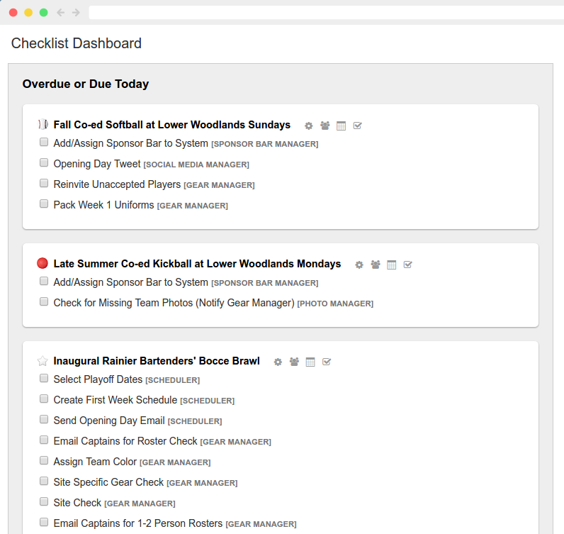 Checklist Dashboard Screenshot