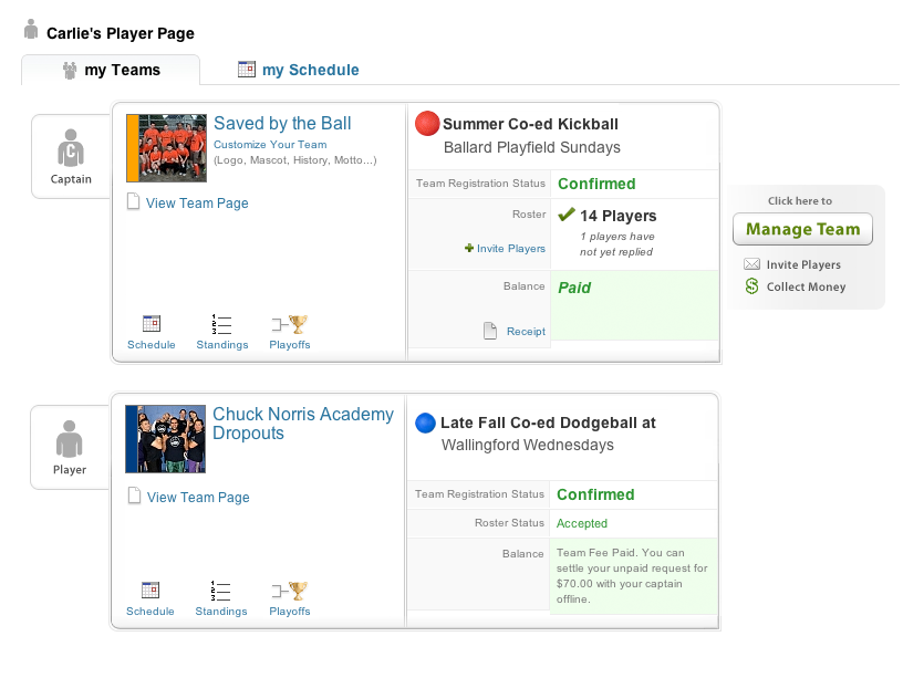 Player Page for each member